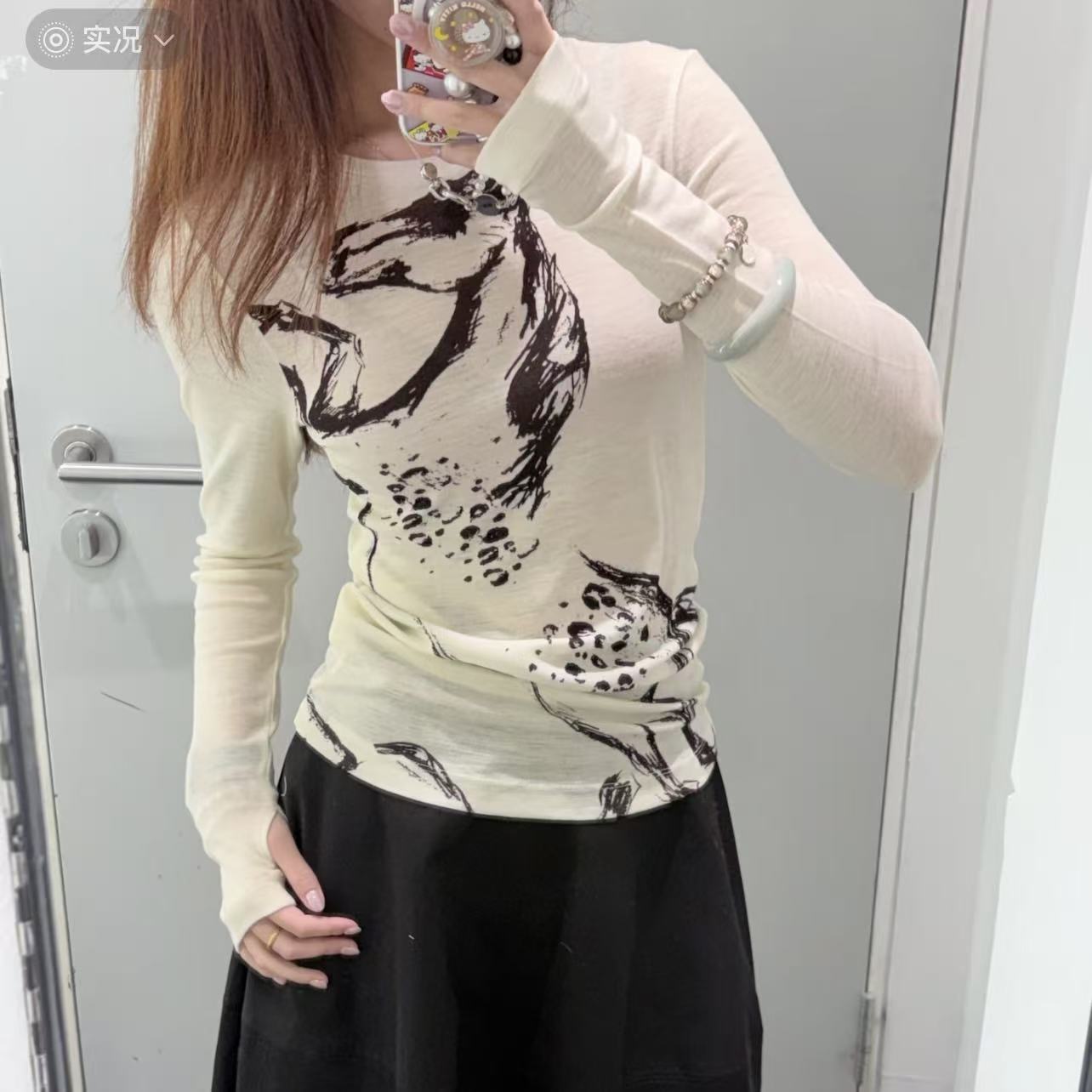 女装印花弹力T恤衫修身版型长