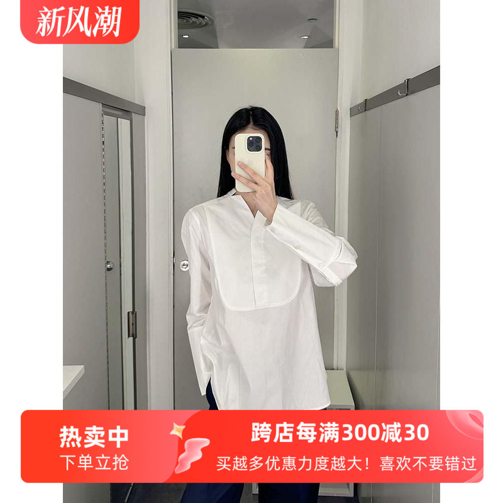 cddily休闲通勤长袖围兜领衬衫