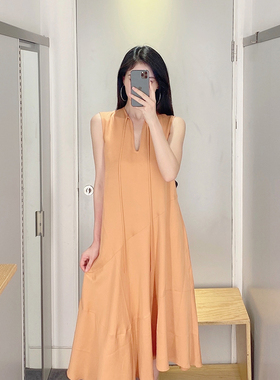 极简cosniu风橙色拼接显瘦不对称cosniu垂感连衣裙25年秋季新款co