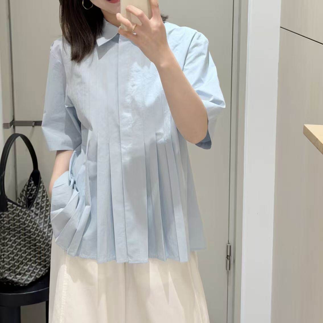 女装标准版型百褶衬衫纯棉