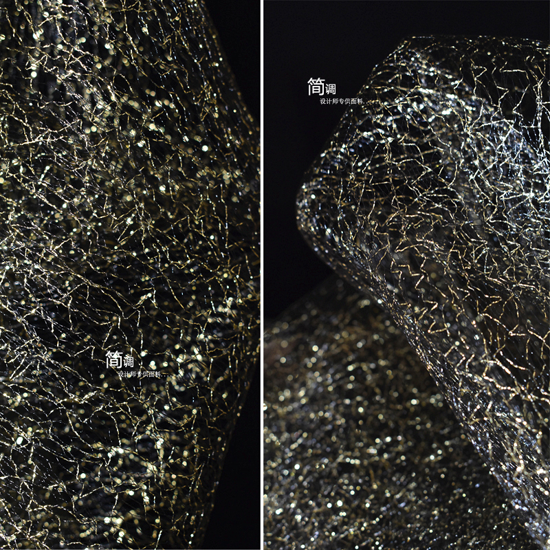 金色水波纹闪光镂空透视轻薄网纱肌理纱礼服网布婚庆拍照服装布料