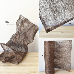 自然咖色藤草网布 diy竹子编织错乱重工时尚舞台演出服装外套面料