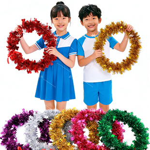 学校幼儿运动会开幕式 舞蹈体操早操器械操金色亮丝亮晶晶花环道具