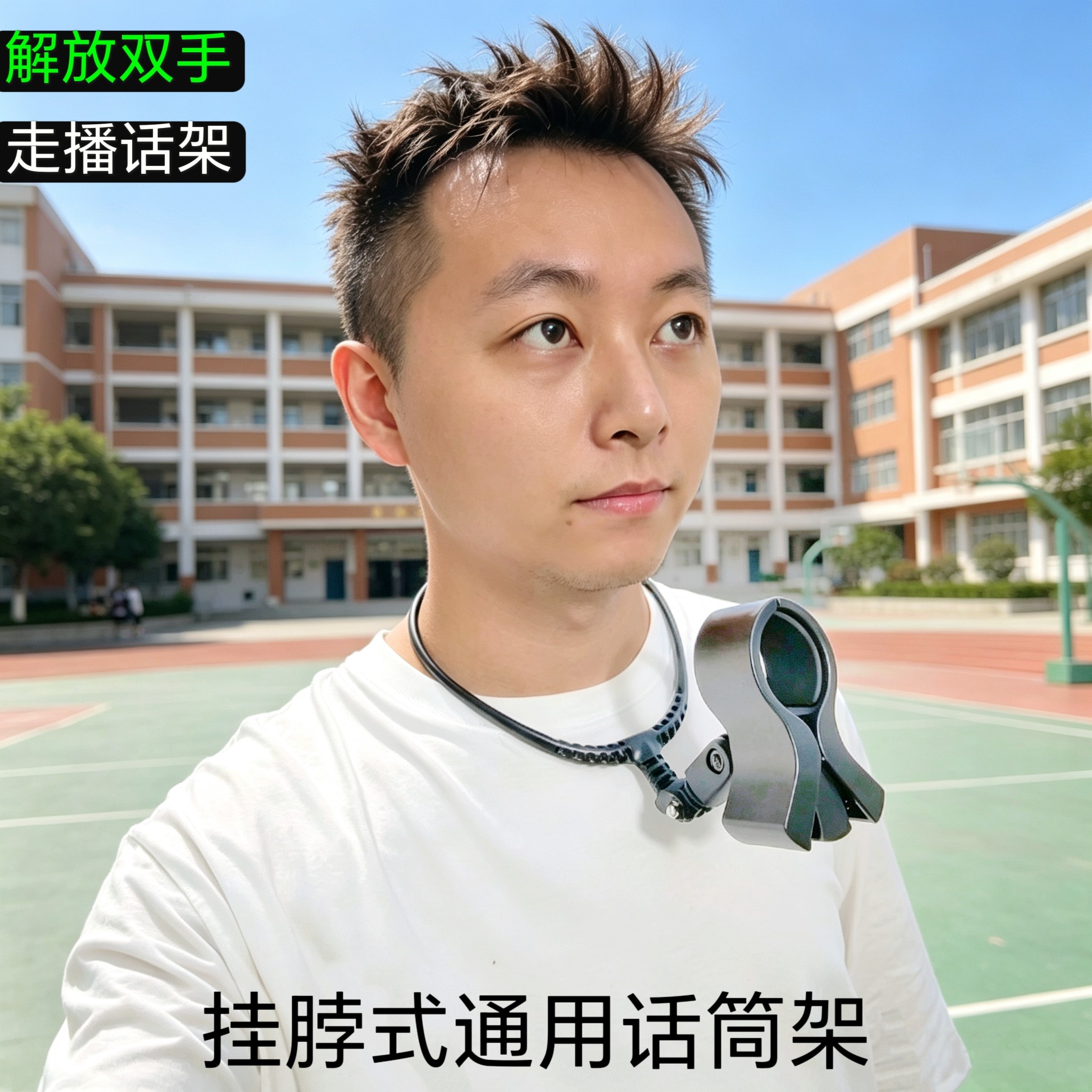 挂脖话筒支架唱歌吉他弹唱魔术师主持人解放双手麦克风夹固定架