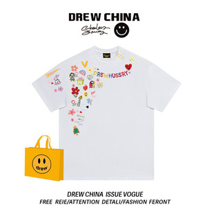 女新款 drew英文印花短袖 重磅230g双纱纯棉精梳紧密 上衣 推荐