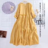 日韩外贸尾货清仓捡漏出口精品文艺半袖 亚麻棉麻连衣裙打底裙上衣