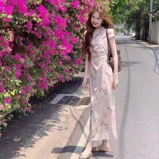 新中式 葡夏 显白绿色蝴蝶面旗袍女连衣裙 碧叠