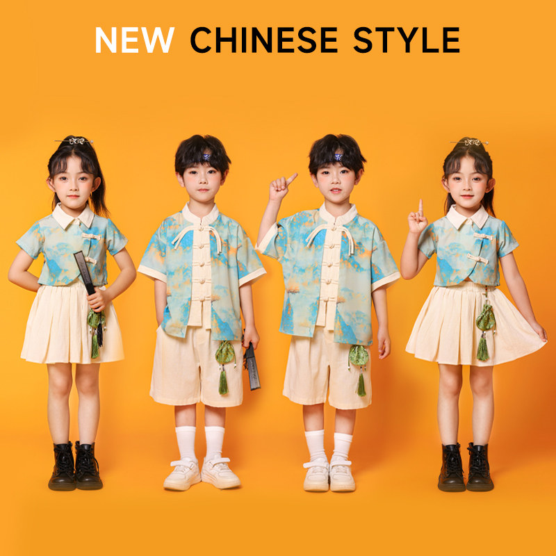 六一上春山诗歌朗诵演出服男女孩中国风汉服幼儿园舞蹈合唱表演服