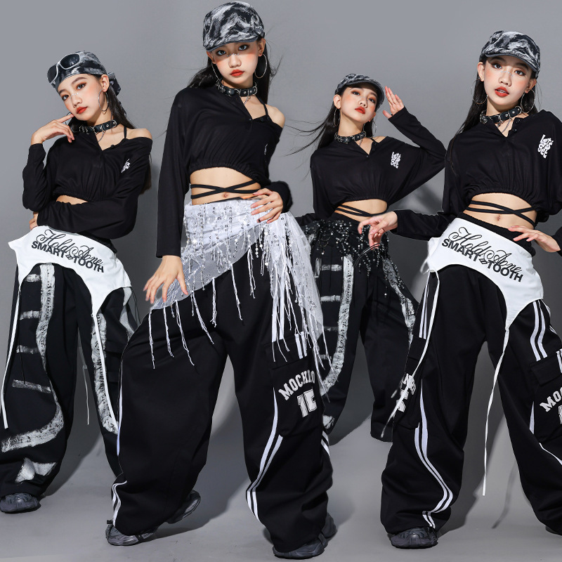 女童爵士舞演出服少儿jazz练功服上衣女孩裤子潮儿童街舞表演服装