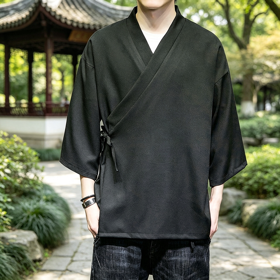 中国风男士斜襟五分袖国风上衣