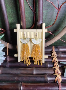 S925耳钩超仙花朵折扇中国风复古流苏耳环耳坠防过敏