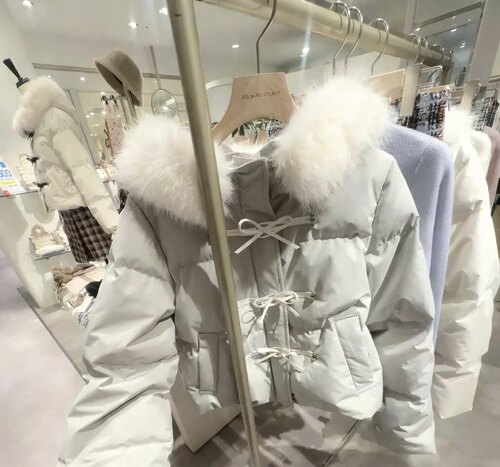日系jillbyjillstuart灰蓝小个子甜妹短款羽绒服可爱牛角扣毛领