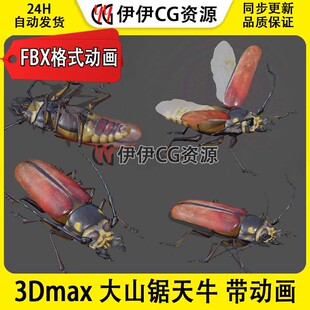 3DMax动物模型3D模型大山锯天牛无脊椎动物虫蟑螂昆虫FBX动画文件