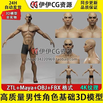 3D模型风格化欧美卡通男性角色网格基础体型素体裸模FBX OBJ ZB