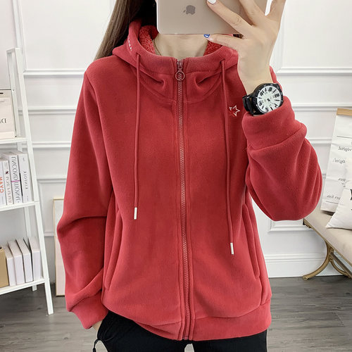 抓绒衣女秋冬上衣连帽摇粒绒外套