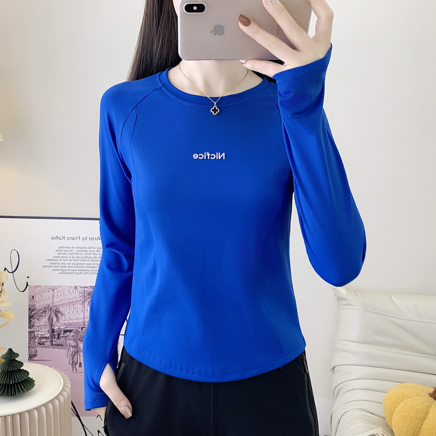 高弹圆领速干衣女春夏季运动T恤透气显瘦休闲徒步长袖健身快干衣