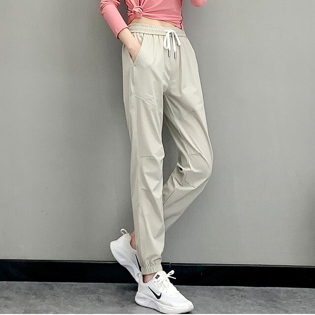 速干裤女春夏轻薄透气松紧腰束脚运动休闲裤户外徒步登山快干长裤