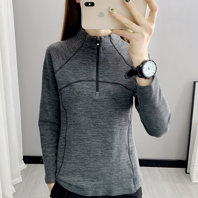 薄款抓绒速干T恤女士显瘦德绒卫衣跑步户外运动打底衫立领健身服