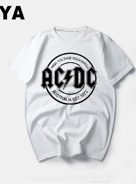 2017新款 欧美摇滚乐队 ACDC 短袖 t恤 纯棉男女款圆领宽松潮牌T