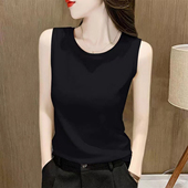 新款 100%纯棉圆领吊带背心女2024新款 薄款 纯色打底衫 无袖 上衣夏季