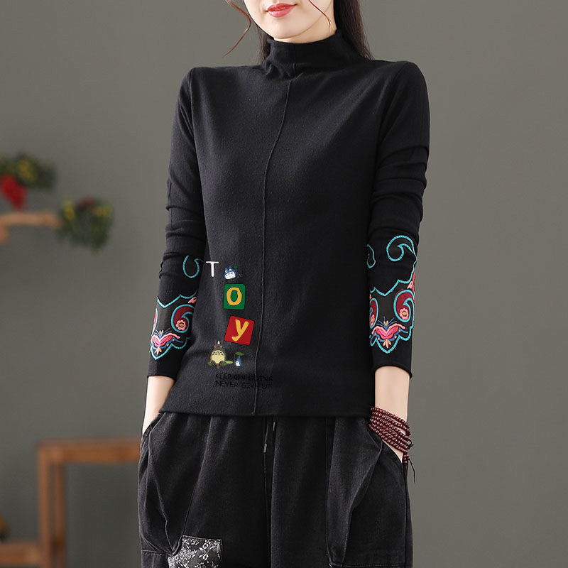 加绒加厚复古刺绣打底衫女德绒印花加绒上衣新中式半高领遮肉t恤,女装/女士精品,T恤,淘宝优惠券,粉丝福利购,淘宝优惠卷