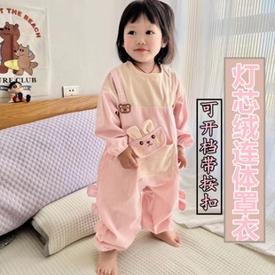 宝宝连体罩衣婴儿童学爬服一体爬行服户外穿耐脏秋冬全身护衣洋气