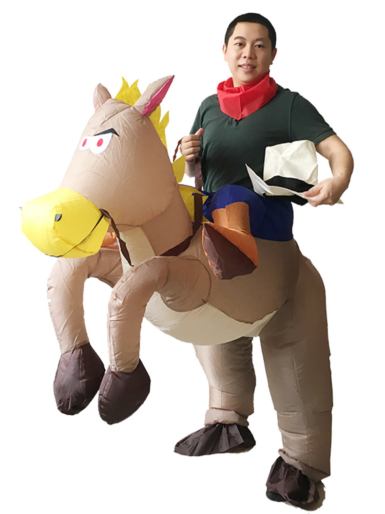 西部牛仔骑马骑牛红牛卡通坐骑成人充气服装万圣节日扮演表演出服