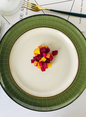 东南亚绿色复古大盘子菜盘家用碟子牛排西餐盘商用陶瓷餐盘微瑕