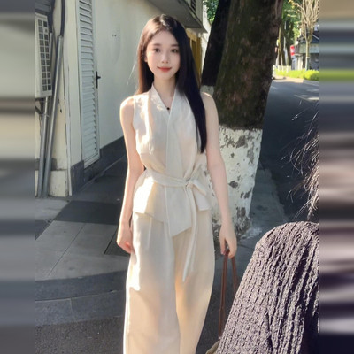 老钱风无袖上衣阔腿裤两件套装清冷感2026新款夏季轻熟小众不撞款