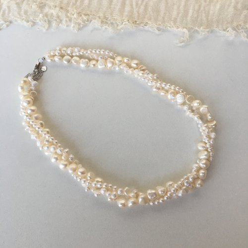 巴洛克多层颈链碎银子花瓣项链