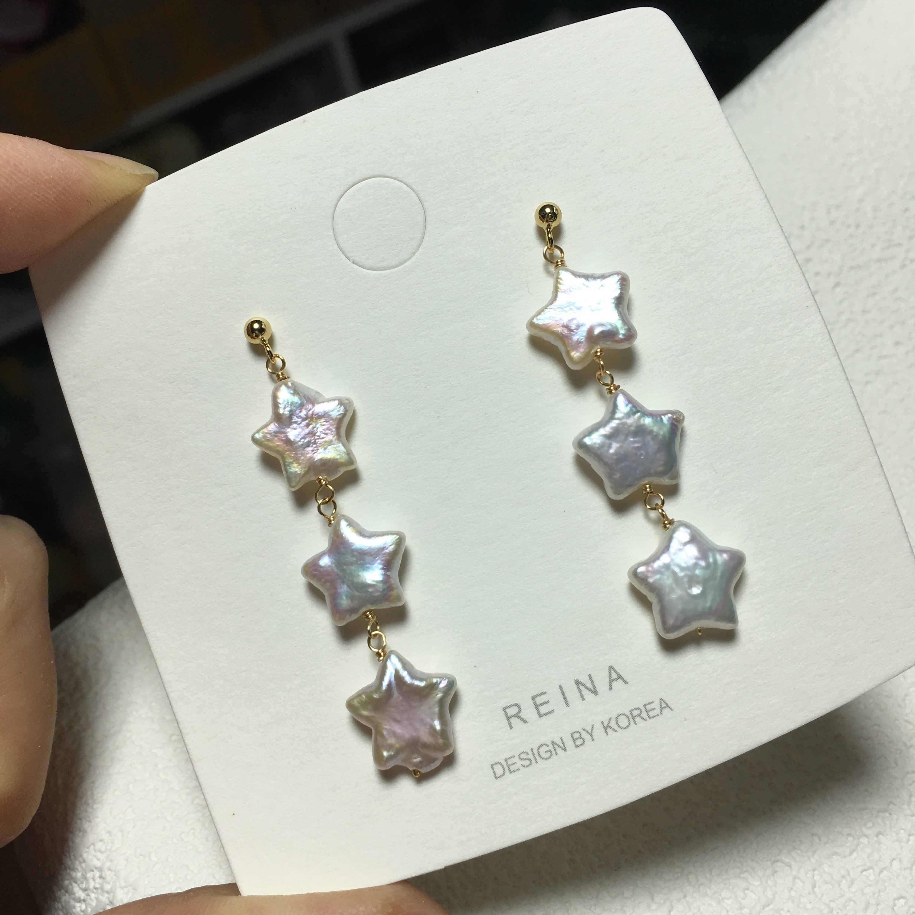 简约耳饰天然巴洛克珍珠星星耳钉耳环长款耳饰异形五角星紫色配饰