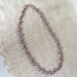 天然珍珠项链女高级感锁骨链稀有色怪色紫色炫彩巴洛克小石头碎银