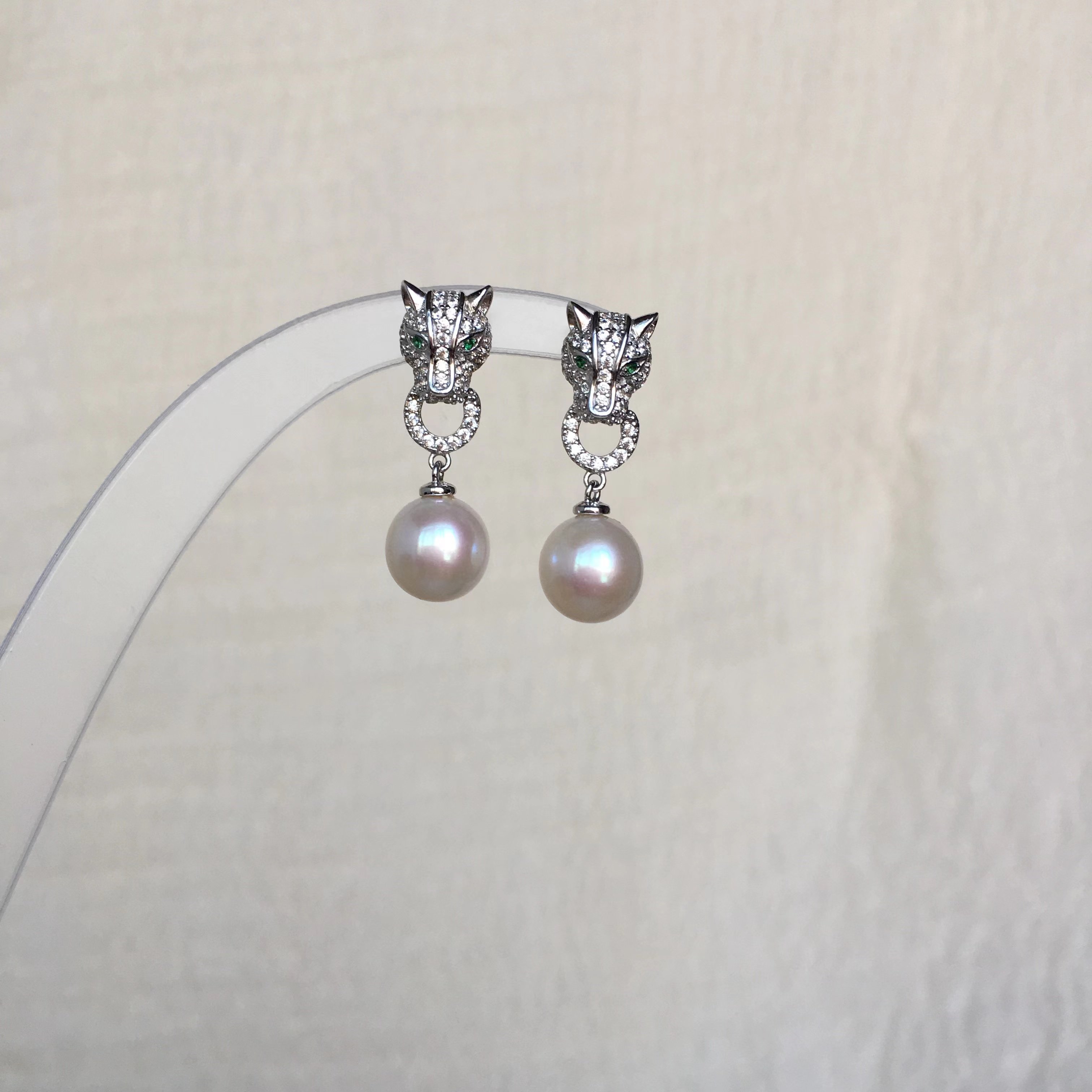 豹头珍珠耳环女轻奢精致时尚耳钉