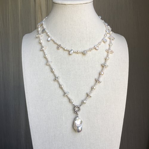 巴洛克吊坠可取碎银子花瓣项链