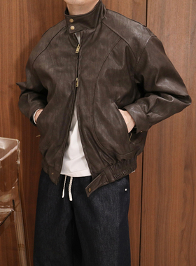 Extfine冬季新款高级感立领结构设计皮衣夹克外套男宽松加棉保暖