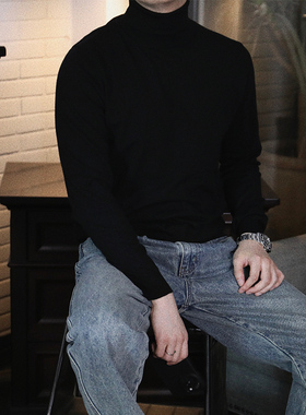 捡漏断码福利秋冬新款 简约百搭舒适黑色 高领针织毛衣男长袖修身