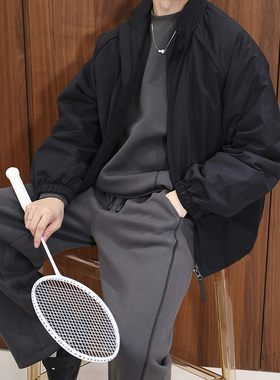 Extfine冬季新款极简高级感插肩缝线立领夹克棉服外套男宽松质感