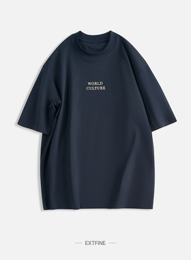 Extfine夏季复古极简罗马柱印花T恤男圆领宽松亲肤弹力抗皱