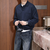 Extfine秋冬日系极简纯色简约高级感休闲纯色长袖 男宽松 POLO衫