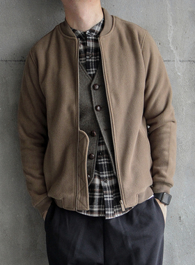 作梦家日系修身立领棒球服加绒加厚双面摇粒绒抓绒春秋夹克男外套