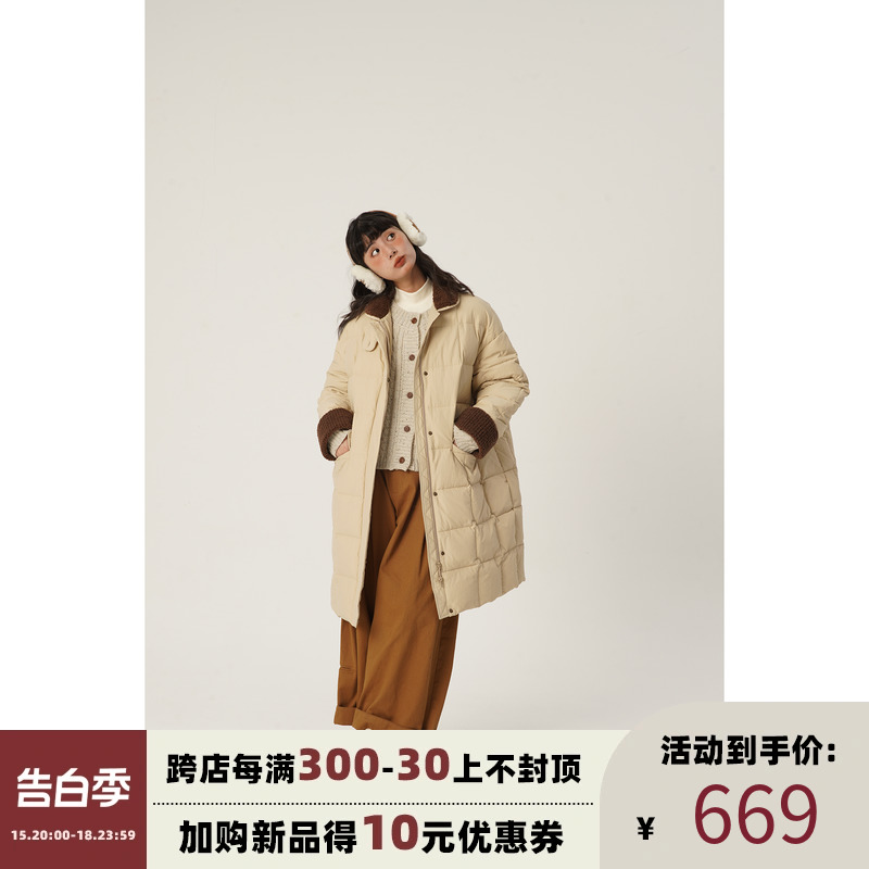 odd maker 中长款长袖仿羊羔毛羽绒服女冬季加厚保暖休闲时尚外套