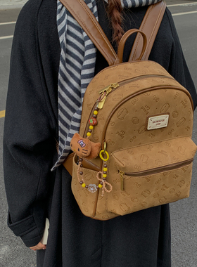 复古磨砂大容量女式双肩包2025新款通勤后背包学生上课书包旅行包