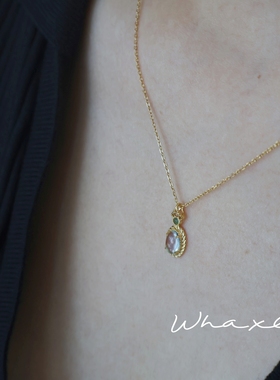 美杜莎 | Whaxle 蓝托帕石宫廷复古轻奢吊坠镀18K金项链锁骨链