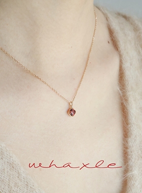 瑰夏小红莓| Whaxle 天然石榴石方型高级简约几何镶钻项链锁骨链