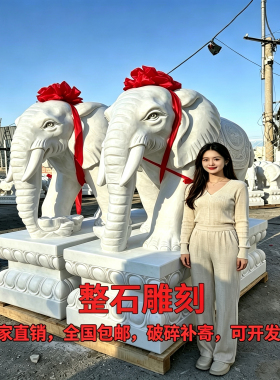 汉白玉石雕大象青石一对门口招财