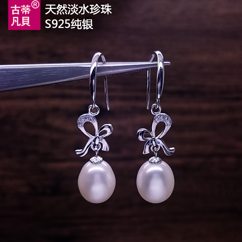 蝴蝶结天然珍珠耳环纯银防过敏女