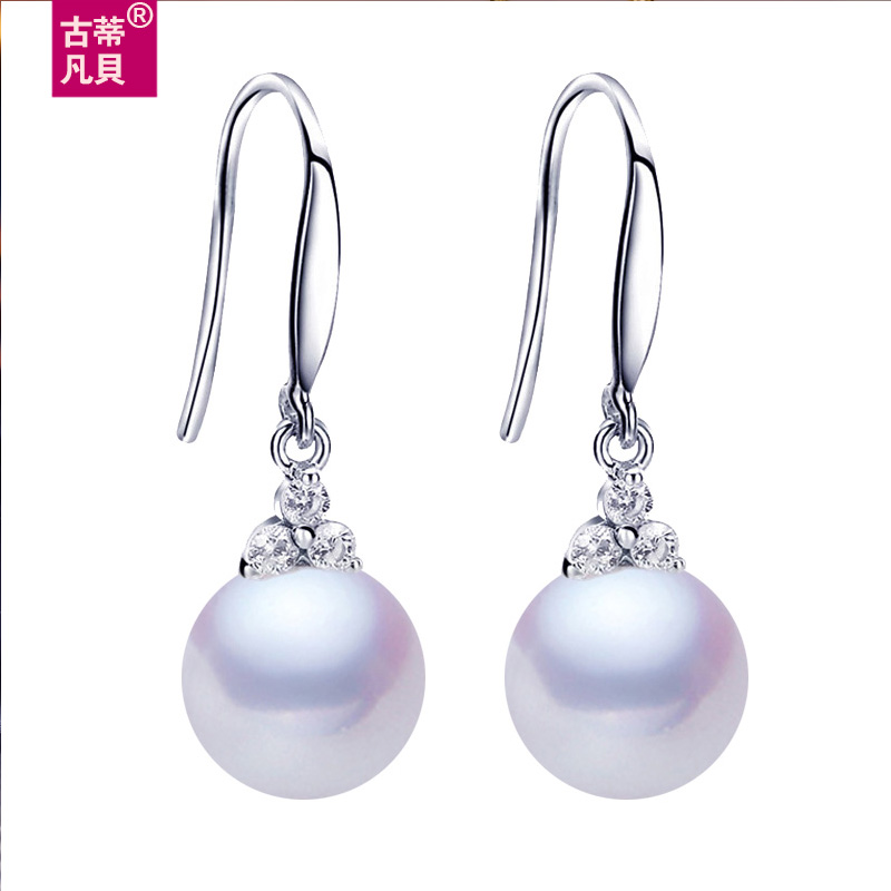 新中式天然珍珠耳环纯银耳勾正圆