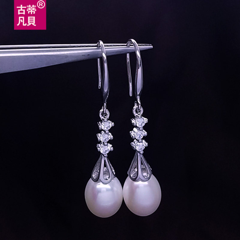 古蒂法式风情天然淡水珍珠耳坠S925纯银长款耳环防过敏水滴形女款