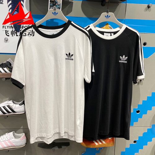 阿迪达斯三叶草情侣装2026夏纯棉修身休闲运动短袖T恤KB2459 2460