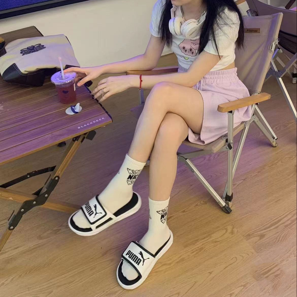 PUMA彪马男女拖鞋夏一字拖轻便防滑外穿运动休闲沙滩鞋 372280-02